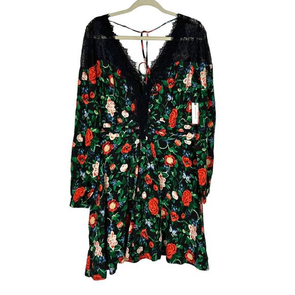 Anthropologie Dress 16 Lace V-Neck Dark Floral Rose Long Sleeve Mini Flowy NWT - Picture 7 of 16